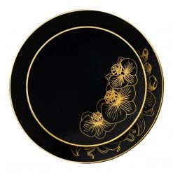 Decorline Orchid Black And Gold Round Plastic Dinner Plates 7.5
