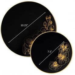 Decorline Orchid Black And Gold Round Plastic Dinner Plates 7.5