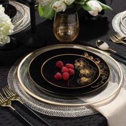Decorline Elegant Party Sets Orchid Collection Dinner Plate Black & Gold Tableware Package Set