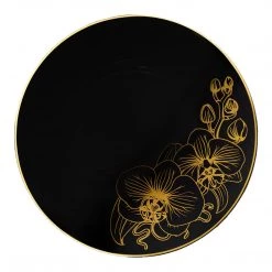Decorline Elegant Party Sets Orchid Collection Dinner Plate Black & Gold Tableware Package Set
