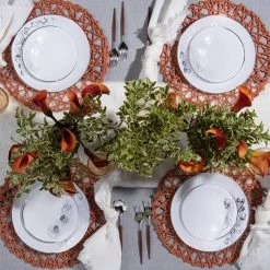 Decorline Elegant Plates Orchid White And Silver Round Plastic Dinner Plates 7.5"