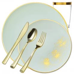 Decorline Elegant Party Sets Orchid Collection Dinner Plate Antique Turquoise And Gold Tableware Package