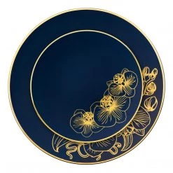 Decorline Orchid Royal Blue And Gold Round Plastic Dinner Plates 7.5" Elegant Plates 8 Decorline Orchid Royal Blue And Gold Round Plastic Dinner Plates 7.5