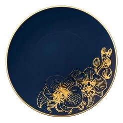 Decorline Elegant Plates Orchid Royal Blue And Gold Round Plastic Dinner Plates 10"