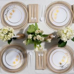 Decorline Orchid Collection Dinner Plate White & Gold Tableware Package Set