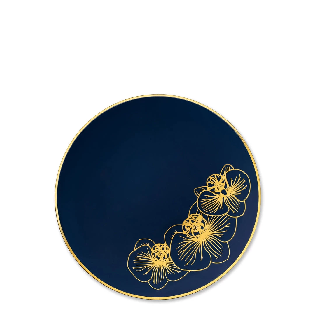 Decorline Orchid Royal Blue And Gold Round Plastic Dinner Plates 7.5" Elegant Plates 1 Decorline Orchid Royal Blue And Gold Round Plastic Dinner Plates 7.5" Elegant Plates