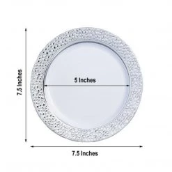 Decorline Hammered Collections Salad Dessert Plate White Silver 7.25" 12 Decorline Hammered Collections Salad Dessert Plate White Silver 7.25