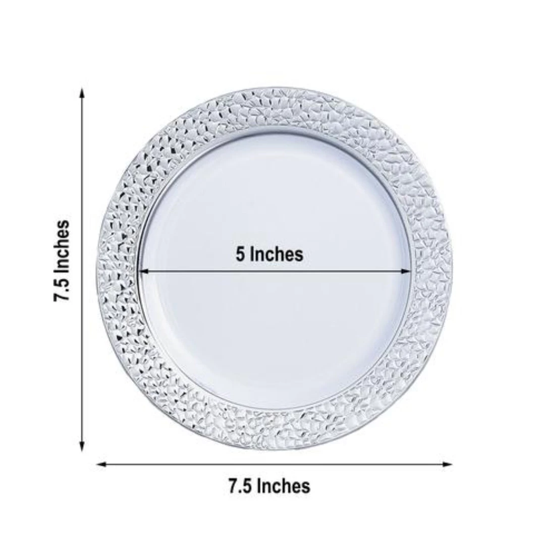 Decorline Hammered Collections Salad Dessert Plate White Silver 7.25" 6 Decorline Hammered Collections Salad Dessert Plate White Silver 7.25"