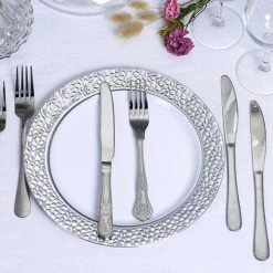 Decorline Elegant Party Sets HAMMERED COLLECTIONS WHITE SILVER PLASTIC TABLEWARE PACKAGE