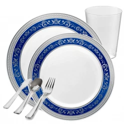 OnlyOneStopShop SALE Royal Collection Ornament Plastic Dessert Bowls Blue Silver 5 Oz 10 Count Clearance Sale