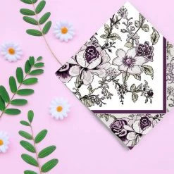 Nicole Fantini Collection Eggplant Bountiful Blossoms Disposable Lunch Paper 3-Ply Napkins 20 Ct