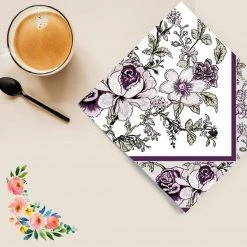 Nicole Fantini Collection Eggplant Bountiful Blossoms Disposable Lunch Paper 3-Ply Napkins 20 Ct
