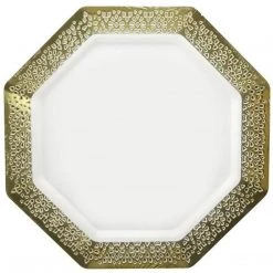 Lillian Gold Rim Lacetagon Pearl Plate 11"