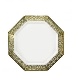Lillian Gold Rim Lacetagon Pearl Plate 7.25" Elegant Plates