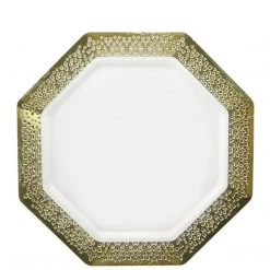 Lillian Elegant Plates Gold Rim Lacetagon Pearl Plate 9.25"