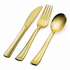 Lillian Tablesettings PEBBLED COLLECTIONS GOLD PLASTIC TABLEWARE PACKAGE Elegant Party Sets