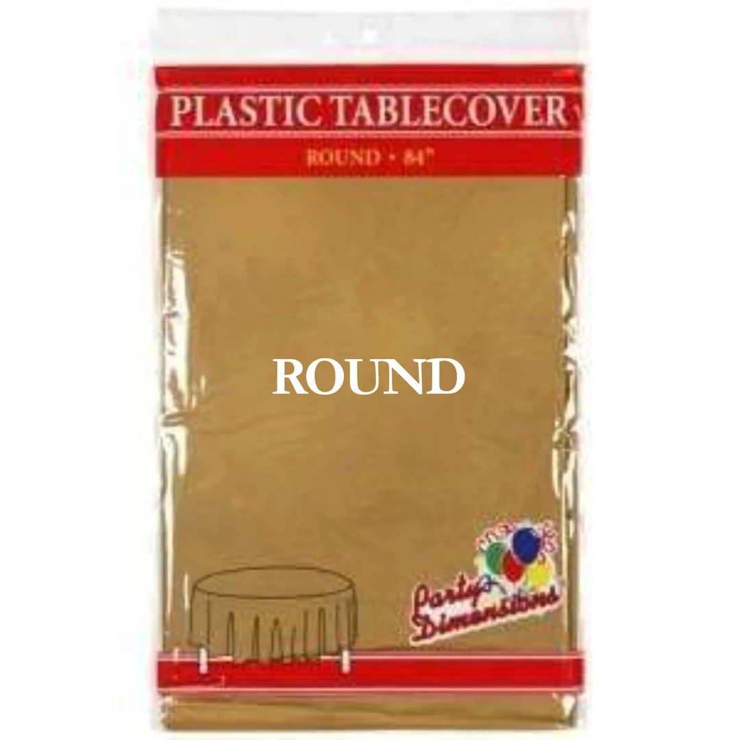 Party Dimensions TableCloth Plastic Disposable Round Gold 84'' 1 Party Dimensions TableCloth Plastic Disposable Round Gold 84''