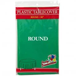 Party Dimensions TableCloth Plastic Disposable Round Green 84'' Tablecloths & Placemats