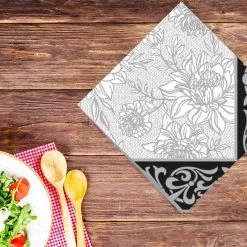 Nicole Fantini Collection Grey Petal Pride Disposable Lunch Paper Napkins 20 Ct Elegant Napkins