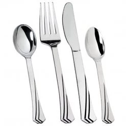 Lillian Elegant Cutlery Plastic Cutlery Silverware Heavyweight Disposable Flatware, Plastic Cutlery 144 Piece Combo Pack - 36 Of Each Fork, Knife, Teaspoon, Soup Spoon
