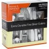Lillian Elegant Cutlery Plastic Cutlery Silverware Heavyweight Disposable Flatware, Plastic Cutlery 144 Piece Combo Pack - 36 Of Each Fork, Knife, Teaspoon, Soup Spoon