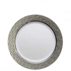 Decorline Hammered Collections Salad Dessert Plate White Silver 7.25"