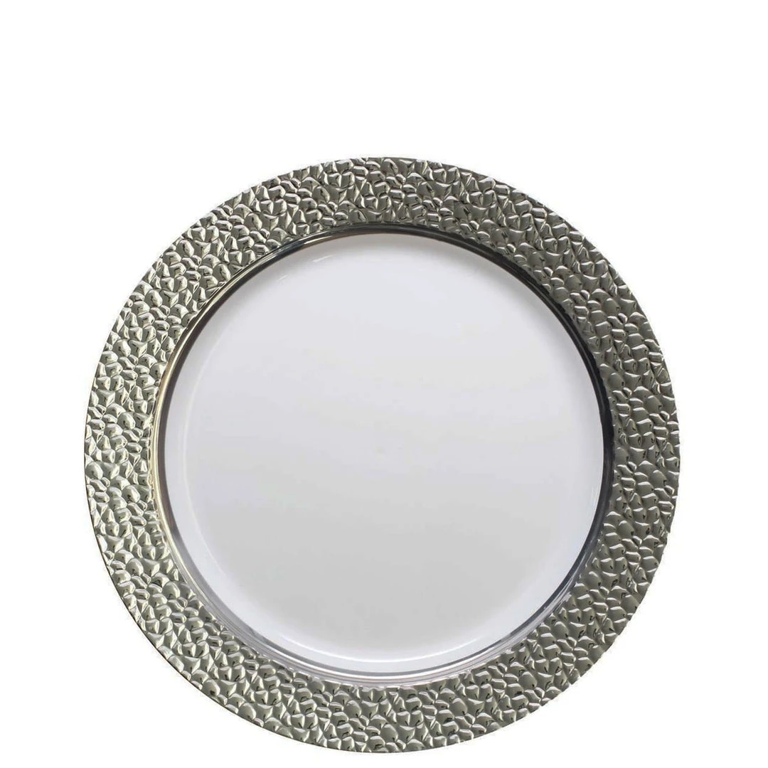 Decorline Hammered Collections Salad Dessert Plate White Silver 7.25" 1 Decorline Hammered Collections Salad Dessert Plate White Silver 7.25"