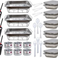 Nicole Fantini Collection Buffet Serving Kit Disposable Aluminum Chafing Dish Party Set 36PC