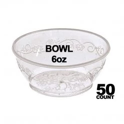 Elegant Bowls Hanna K. Signature D'Vine Heavy Weight Plastic Bowl Clear 6 Oz