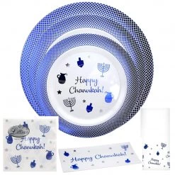 Lillian Tablesettings Hanukkah Happy Chanukah Heavyweight Blue Plastic Plates 10.5"
