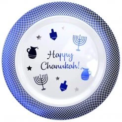 Lillian Tablesettings Happy Chanukah Heavyweight Plastic Blue Platter 12