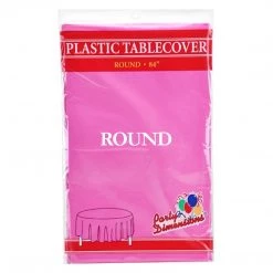 Party Dimensions TableCloth Plastic Disposable Round Hot Pink 84'' Tablecloths & Placemats