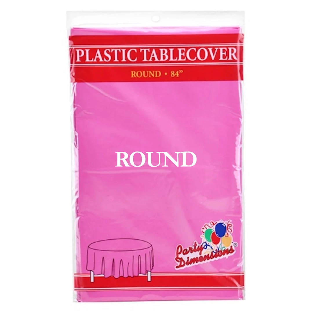 Party Dimensions TableCloth Plastic Disposable Round Hot Pink 84'' Tablecloths & Placemats 1 Party Dimensions TableCloth Plastic Disposable Round Hot Pink 84'' Tablecloths & Placemats