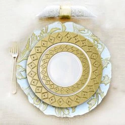 Decorline SALE Imperial Crushed Plastic Salad Plates White Gold 7" 10 Count