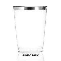 Blue Sky Elegant Cups Plastic Disposable Cups Silver Rim Tumblers 10 Oz Jumbo Pack