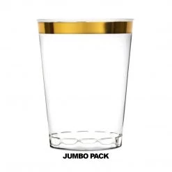 Blue Sky Plastic Disposable Cups Gold Rim Tumblers 10 Oz Jumbo Pack Elegant Cups