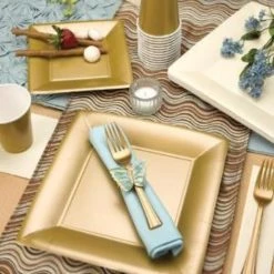 SALE Lillian Square Dinner Paper Plates Solid Gold 10