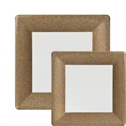 SALE Lillian Tablesettings Texture Square Dinner Paper Plates Gold 10" 24 Count