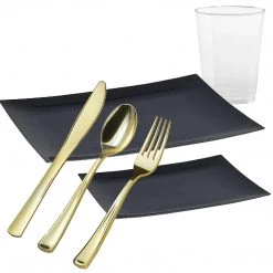 Lillian Tablesettings ELEGANT RECTANGULAR BLACK PLASTIC TABLEWARE PACKAGE