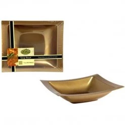 Lillian Rectangular Gold Plastic Soup Bowls 12 Oz