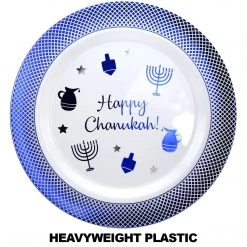 Lillian Tablesettings Hanukkah Happy Chanukah Heavyweight Blue Plastic Plates 10.5"