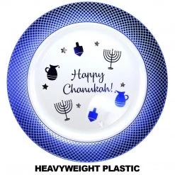 Lillian Tablesettings Happy Chanukah Heavyweight Plastic Blue Platter 12"