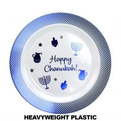 Lillian Tablesettings Happy Chanukah Heavyweight Blue Plastic Plate 7" Hanukkah