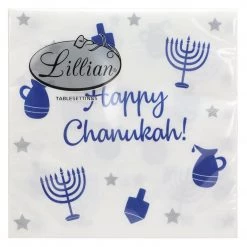 Lillian Tablesettings Hanukkah Happy Chanukah Luncheon Blue Paper Napkins 2-Ply