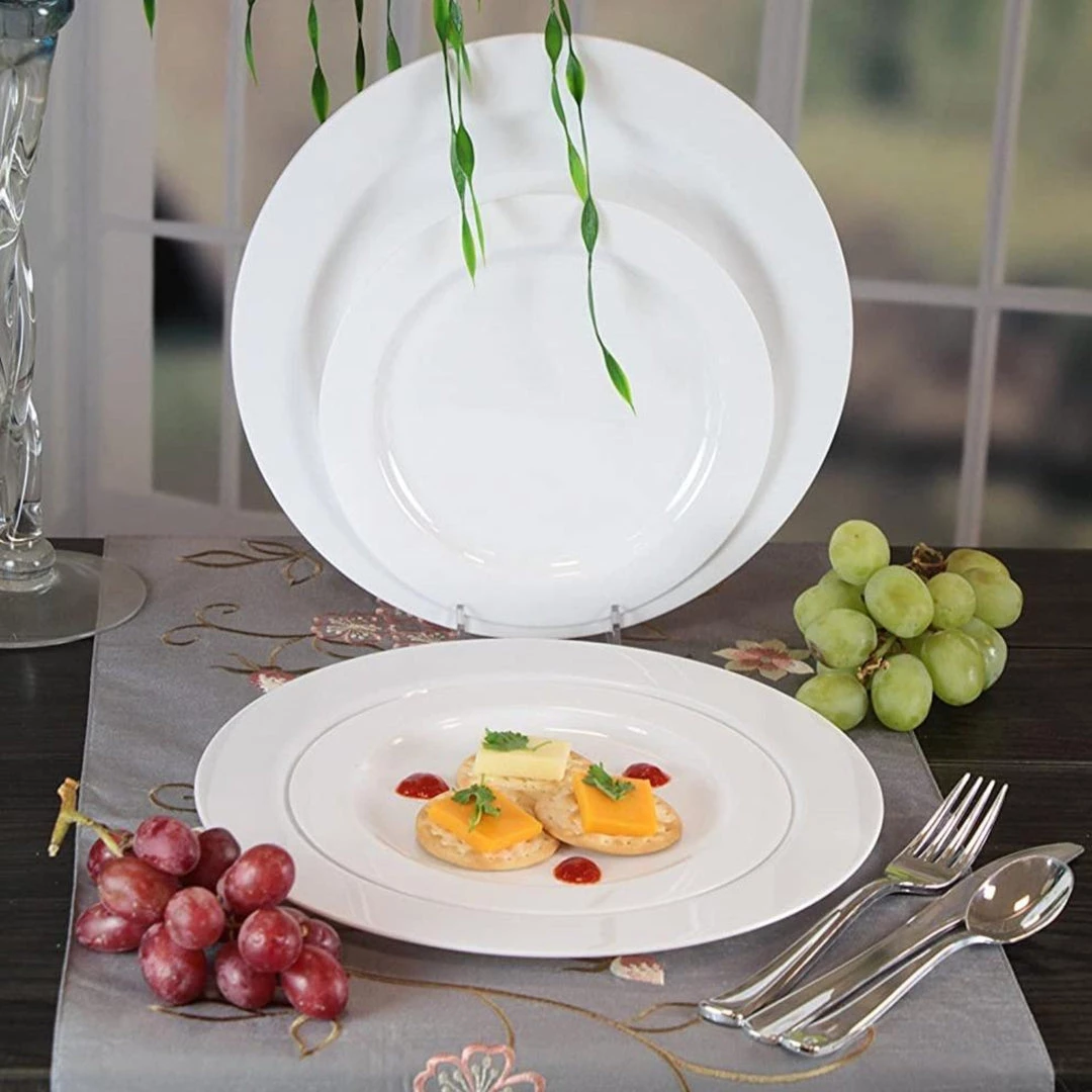 Lillian Tablesettings Magnificence Plastic Dessert Plate Pearl White 6.25" Elegant Plates 2 Lillian Tablesettings Magnificence Plastic Dessert Plate Pearl White 6.25" Elegant Plates
