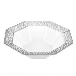 Lillian Elegant Plates Lacetagon Silver Rim Pearl Bowl 14 Oz