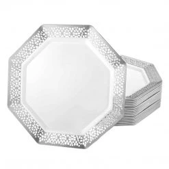 Lillian Pearl Silver Rim Lacetagon Plate 9.25" Elegant Plates 5 Lillian Pearl Silver Rim Lacetagon Plate 9.25