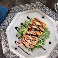 Lillian Pearl Silver Rim Lacetagon Plate 7.25" Elegant Plates