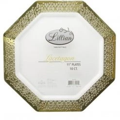 Lillian Gold Rim Lacetagon Pearl Plate 11"