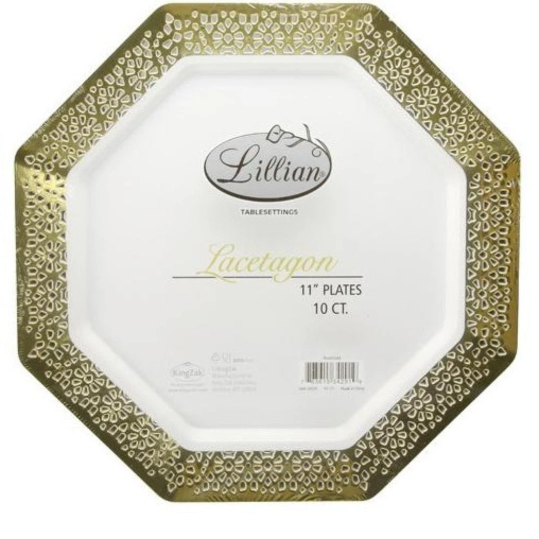 Lillian Gold Rim Lacetagon Pearl Plate 11" 2 Lillian Gold Rim Lacetagon Pearl Plate 11"